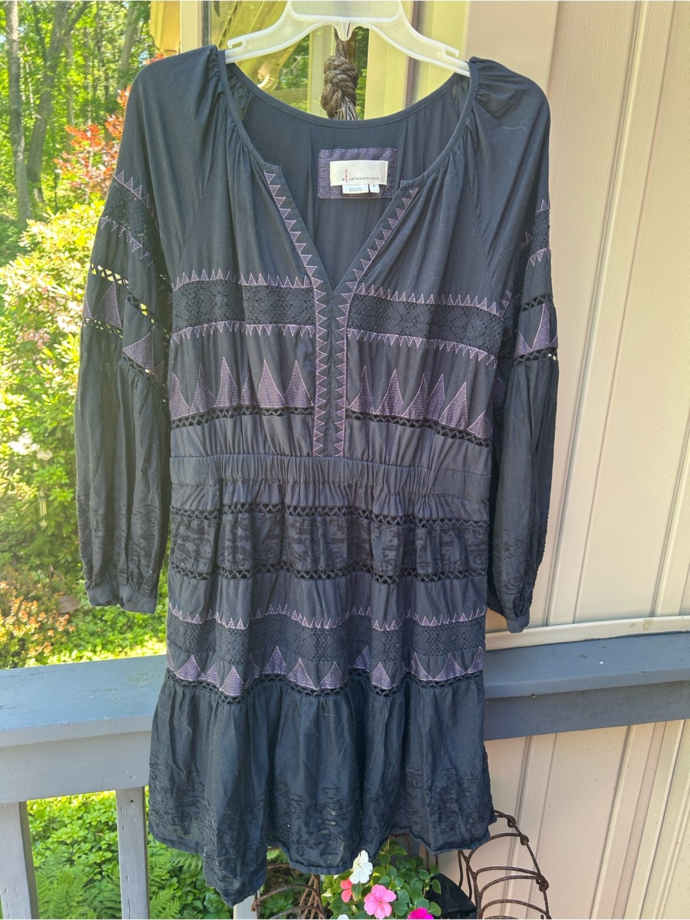 Anthropologie Blue/lavender Dress  with Purple Stitching Detail   Medium